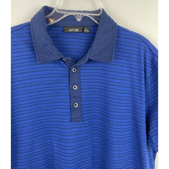 Apt. 9 Mens Size Large Blue/Black Striped Short Sleeve Polo Shirt - Picture 3 of 7